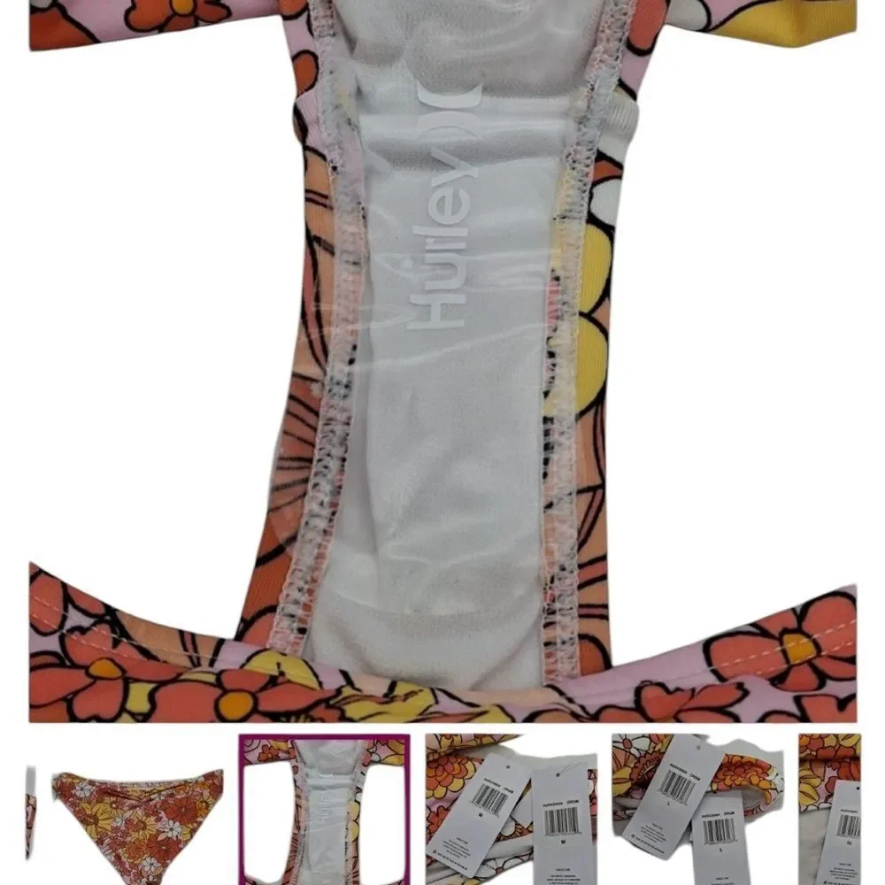 Hurley‎ Floral Print Ruffle Top Bikini 2pc Set Orange size L New with tags!